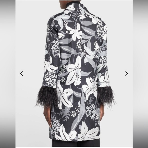 NEW Kobi Halperin Logan Feather-Trim Floral-Print Silk Coat Size XS NWT - Picture 5 of 6